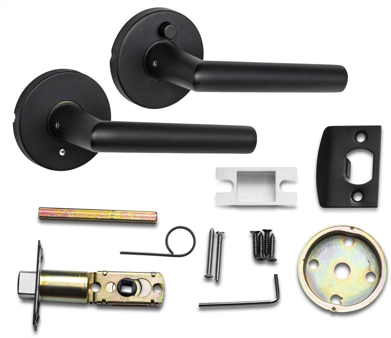 Berlin Modisch Privacy Lever Door Handle Sleek Round Easy to Open Locking Lever Set [for Bedroom or Bathroom] Reversible for Right & Left Sided Doors Heavy Duty - Iron Black Finish - Image 3